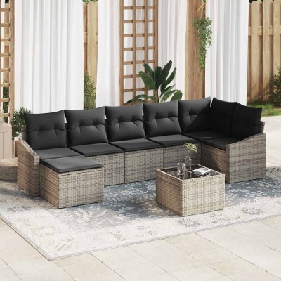 Conjunto de Comedor de Jardín con cojín 8 pcs Gris Claro