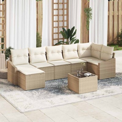 Conjunto de Comedor de Jardín con cojín 8 pcs Beige y Crema