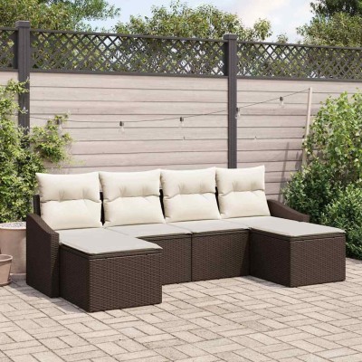 Conjunto de Comedor de Jardín con cojín 6 pcs Marrón y crema