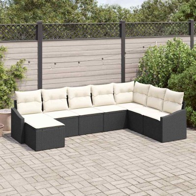 Conjunto de Comedor de Jardín con cojín 8 pcs Negro y crema