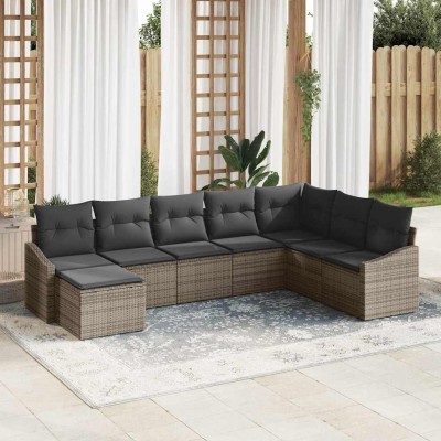 Conjunto de Comedor de Jardín con cojín 8 pcs Gris