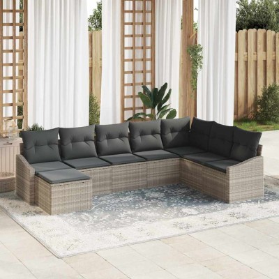 Conjunto de Comedor de Jardín con cojín 8 pcs Gris Claro