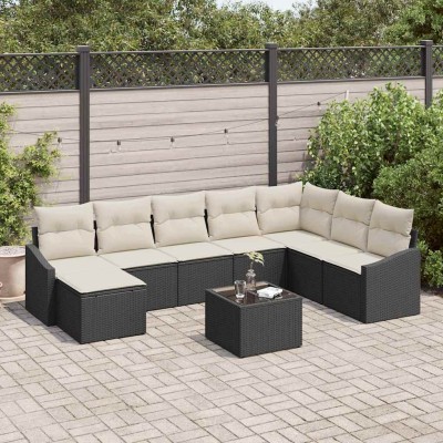Conjunto de Comedor de Jardín con cojín 9 pcs Marrón y crema