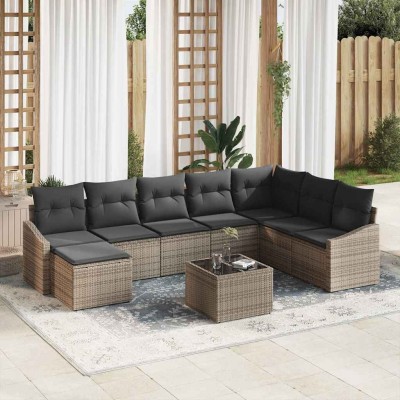 Conjunto de Comedor de Jardín con cojín 9 pcs Gris Claro