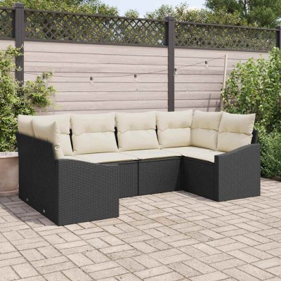 Conjunto de sofá de jardín con cojín 6 pcs Negro y crema