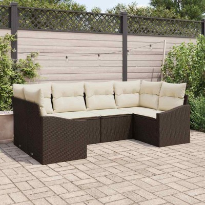 Conjunto de sofá de jardín con cojín 6 pcs Marrón y crema
