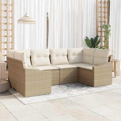 Conjunto de sofá de jardín con cojín 6 pcs Beige y Crema