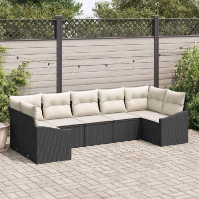 Conjunto de Comedor de Jardín con cojín 7 pcs Negro y crema