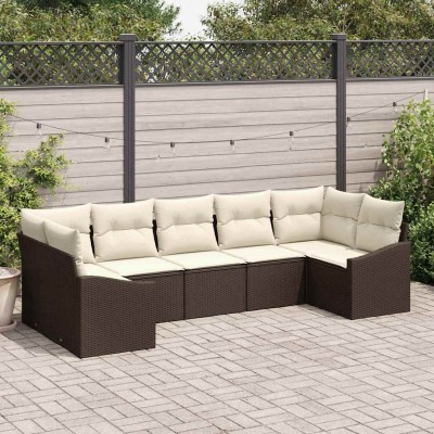 Conjunto de Comedor de Jardín con cojín 7 pcs Marrón y crema