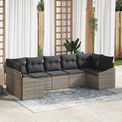 Conjunto de Comedor de Jardín con cojín 7 pcs Gris
