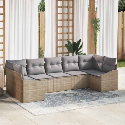 Conjunto de Comedor de Jardín 7 pcs Beige y Gris Claro