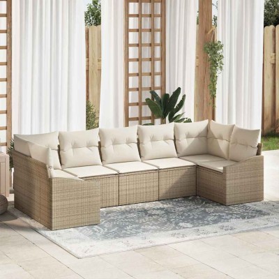 Conjunto de Comedor de Jardín con cojín 7 pcs Beige y Crema