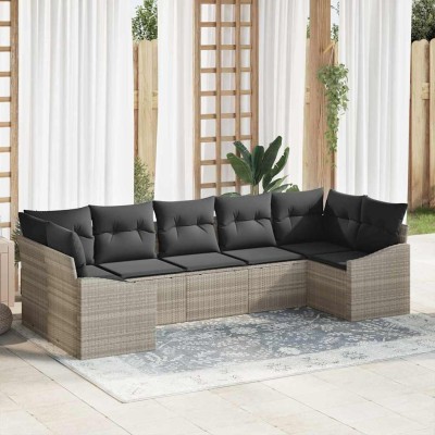 Conjunto de Comedor de Jardín con cojín 7 pcs Gris Claro