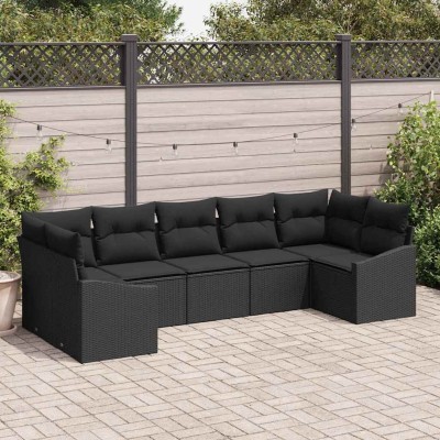 Conjunto de Comedor de Jardín con cojín 7 pcs Negro
