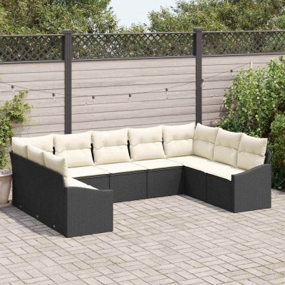 Conjunto de Comedor de Jardín con cojín 9 pcs Negro y crema
