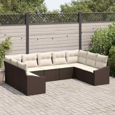 Conjunto de Comedor de Jardín con cojín 9 pcs Marrón y crema