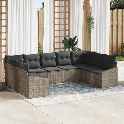 Conjunto de Comedor de Jardín con cojín 9 pcs Gris