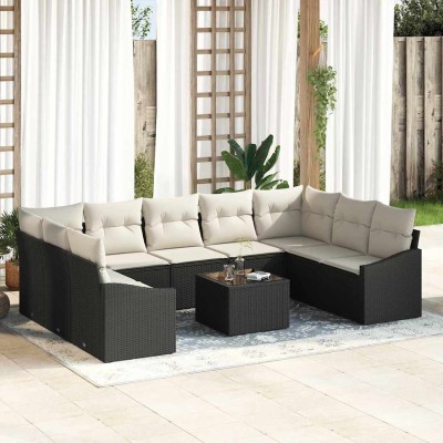 Conjunto de Comedor de Jardín con cojín 10 pcs Marrón y crema
