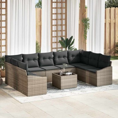 Conjunto de Comedor de Jardín con cojín 10 pcs Gris Claro