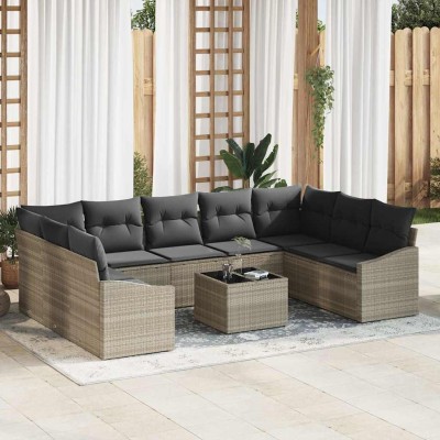 Conjunto de Comedor de Jardín con cojín 10 pcs Gris Claro