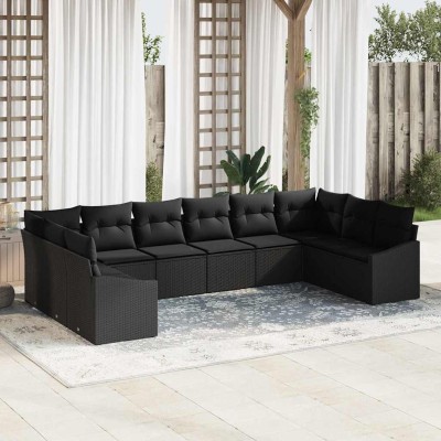 Conjunto de Comedor de Jardín con cojín 10 pcs Negro