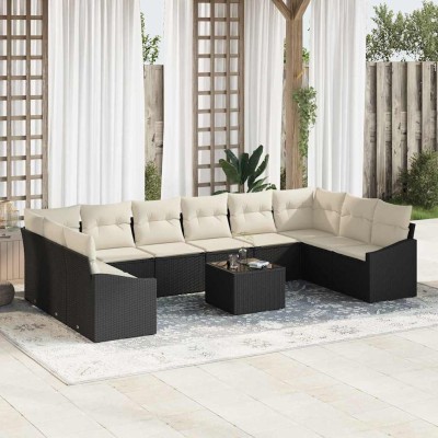 Conjunto de Comedor de Jardín con cojín 11 pcs Marrón y crema