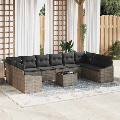 Conjunto de Comedor de Jardín con cojín 11 pcs Gris Claro