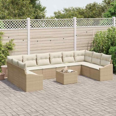 Conjunto de Comedor de Jardín con cojín 11 pcs Beige y Crema