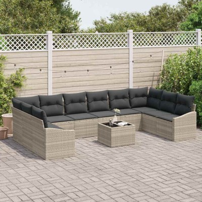 Conjunto de Comedor de Jardín con cojín 11 pcs Gris Claro