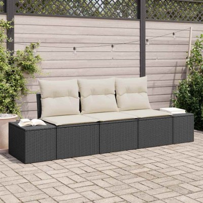 Conjunto de sofá de jardín con cojín 3 pcs Negro y crema