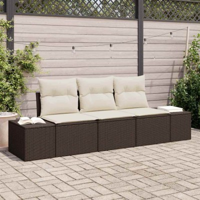 Conjunto de sofá de jardín con cojín 3 pcs Marrón y crema