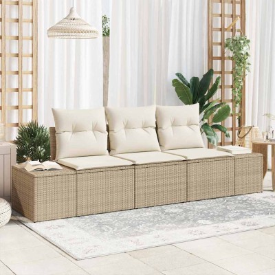 Conjunto de sofá de jardín con cojín 3 pcs Beige y Crema