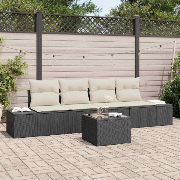 Conjunto de sofá de jardín 5 pcs Negro y crema 55 x 55 x 37 cm