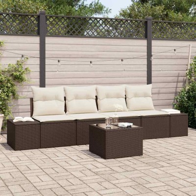 Conjunto de sofá de jardín 5 pcs Marrón y crema 55 x 55 x 37 cm