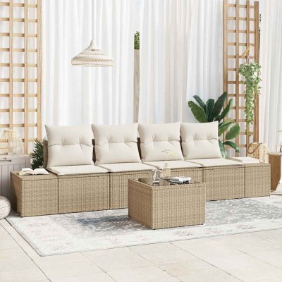 Conjunto de sofá de jardín 5 pcs Beige y Crema 55 x 55 x 37 cm