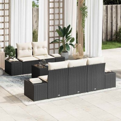 Conjunto de sofá de jardín 6 pcs Negro y crema 55 x 55 x 37 cm