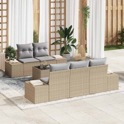 Conjunto de sofá de jardín 6 pcs Beige y gris 55 x 55 x 37 cm