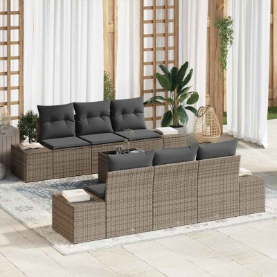 Conjunto de sofá de jardín con cojín 7 pcs Gris 55 x 55 x 37 cm