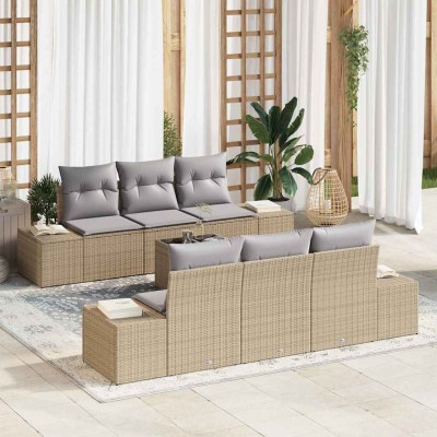 Conjunto de sofá de jardín 7 pcs Beige y gris 55 x 55 x 37 cm