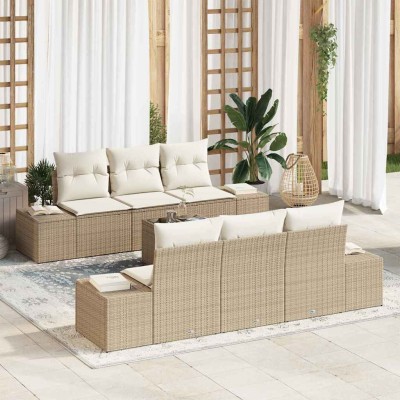 Conjunto de sofá de jardín 7 pcs Beige y Crema 55 x 55 x 37 cm