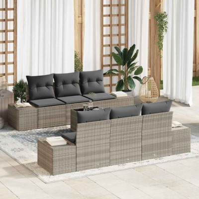Conjunto de sofá de jardín 7 pcs Gris Claro y Gris Oscuro