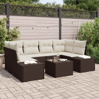 Conjunto de sofá de jardín 7 pcs Marrón y crema 55 x 55 x 37 cm
