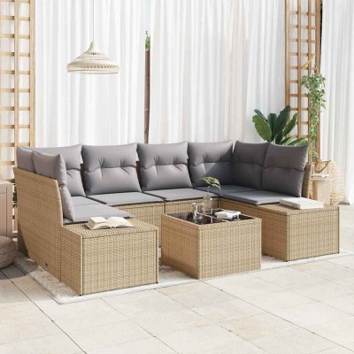 Conjunto de sofá de jardín 7 pcs Beige y gris 55 x 55 x 37 cm