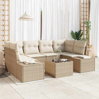 Conjunto de sofá de jardín 7 pcs Beige y Crema 55 x 55 x 37 cm