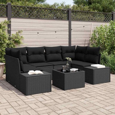 Conjunto de sofá de jardín Manual 7 pcs Negro 55 x 55 x 37 cm
