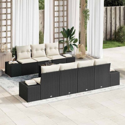 Conjunto de sofá de jardín 8 pcs Negro y crema 55 x 55 x 37 cm