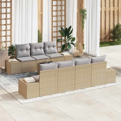 Conjunto de sofá de jardín 8 pcs Beige y gris 55 x 55 x 37 cm