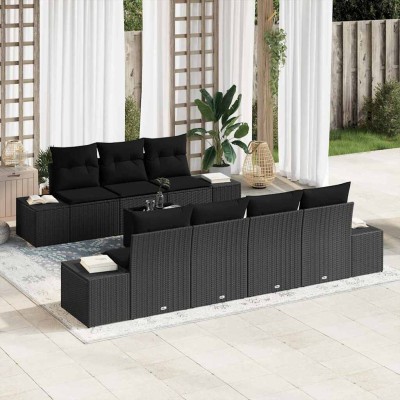 Conjunto de sofá de jardín Manual 8 pcs Negro 55 x 55 x 37 cm