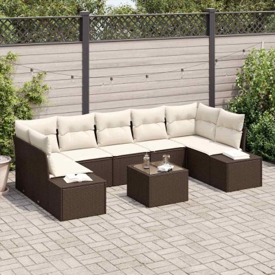 Conjunto de sofá de jardín 8 pcs Marrón y crema 55 x 55 x 37 cm