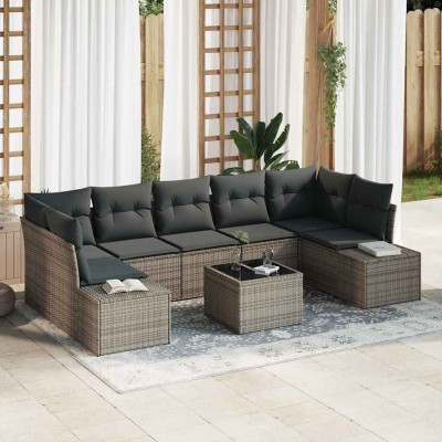 Conjunto de sofá de jardín con cojín 8 pcs Gris 55 x 55 x 37 cm